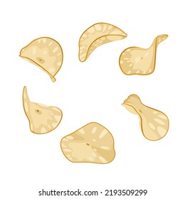 Vector illustration, cassava chips, snacks isolated on white background.