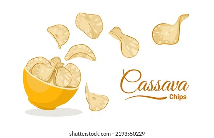 Ilustración vectorial, chips de yuca, refrigerios aislados en fondo blanco.