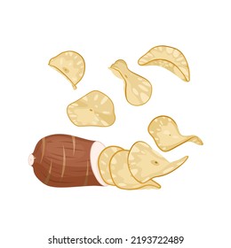 Vector illustration, cassava chips, snacks isolated on white background.