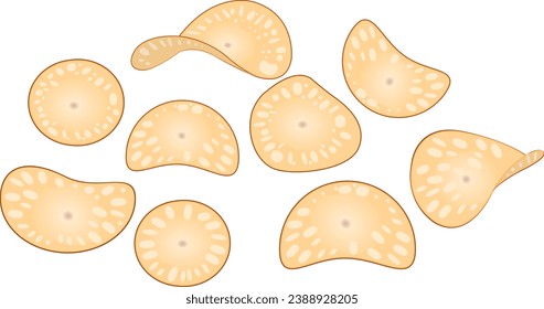 Vector illustration, cassava chips, snacks isolated on white background.