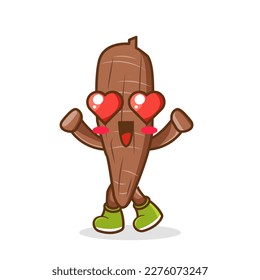 vector illustration of cassava mascot or character with love eye