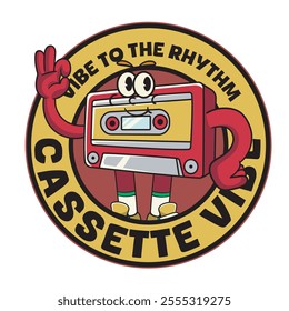 Vector Illustration of Cassette Mascot with Retro Mascot Illustration Available for Logo Badge