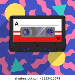 Vektorgrafik eines KassettenTapes auf neunziger Hintergrund