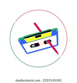 vector illustration of a cassette tape with a pencil as a reel