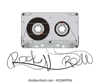 Vector illustration of the cassette with text rock and roll.