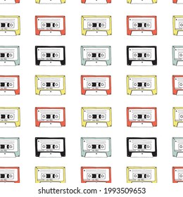 Vector illustration with cassettes. Doodle sketch.