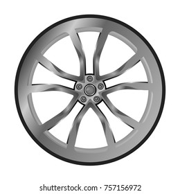Vector illustration of cast wheel. Object for automobile and truck spare parts.