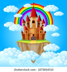 ilustración vectorial del castillo por encima de una nube