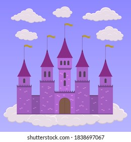 Ilustración vectorial de un castillo en las nubes, un cuento de hadas.