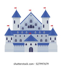 Vector illustration of a castle in flat style. Medieval stone fortress. Abstract fantasy castle can be used in books, game background, web design, banner, etc.