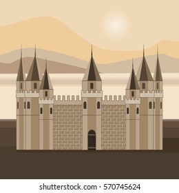 Vector illustration of a castle in flat style. Medieval stone fortress.

