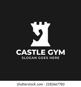 Vector illustration of Castle gym logo design with castle and bicep silhouette, best for your icon,logo brand or company