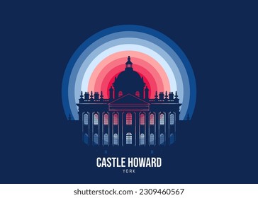 Vector illustration of Castle Howard. Illustration of famous statues and buildingsin moonlight, the color tone of the moonlight is based on the official flag of the country. Vector eps 10.
