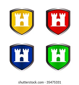 vector illustration of castle on shield