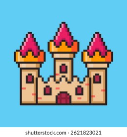 Vector Illustration of Castle with Pixel Art Design, perfect for game assets themed designs