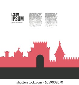 Vector illustration of a castle with place for your text. Template for real estate banner. Ancient city with towers and walls - medieval design element.