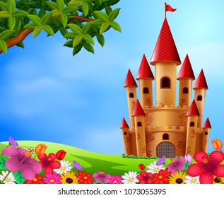 vector illustration of Castle towers in the field