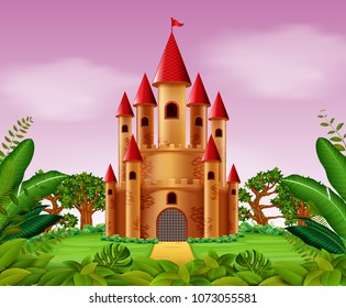 vector illustration of Castle towers in the jungle