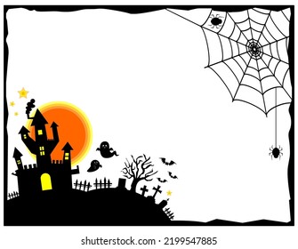 Vector illustration of Halloween.　　 Castles. Moon. Bats.