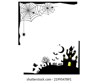 Vector illustration of Halloween.　　 Castles. Moon. Bats.