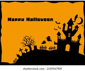 Vector illustration of Halloween.　　 Castles. Moon. Bats.