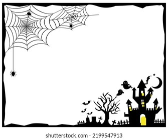 Vector illustration of Halloween.　　 Castles. Moon. Bats.