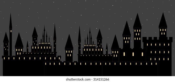 Vector illustration with castles in sleeping night city