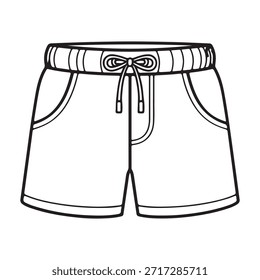 Ilustración vectorial de pantalones cortos con cordón casual, perfectos para ropa de verano. Este diseño dibujado a mano muestra un aspecto cómodo y elegante para la relajación y el ocio, ideal para su uso en catálogos de moda y colecciones de ropa