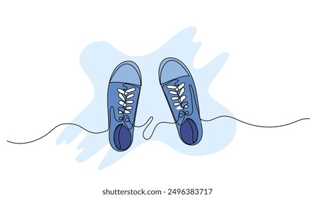 Vector illustration of casual sneakers shoes. Modern flat in continuous line style.