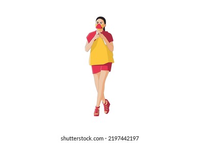 Vector Illustration Of Casual Women Walking With Mask