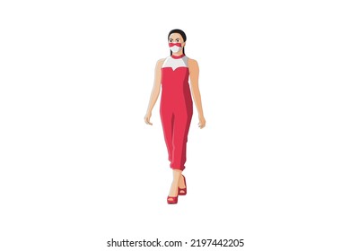 Vector Illustration Of Casual Women Walking With Mask