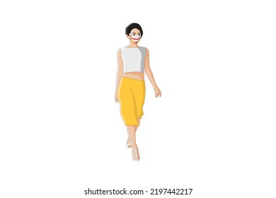 Vector Illustration Of Casual Women Walking With Mask