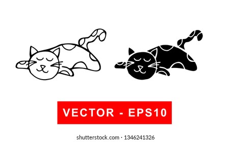 Vector Illustration of Cat Animal. Isolated flat line and silhouette of sign, symbol, or objects for graphic design.