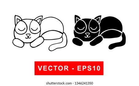 Vector Illustration of Cat Animal. Isolated flat line and silhouette of sign, symbol, or objects for graphic design.
