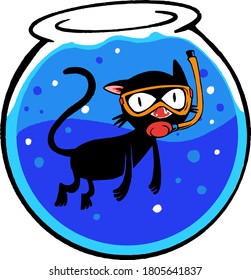 Vector Illustration of Cat In Aquarium