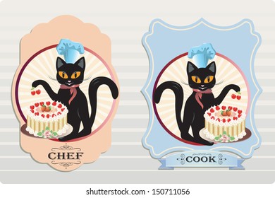 Vector illustration of a cat with berry cake