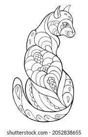 Vector Illustration of cat. Black and white vector illustration for coloring book. Beautiful drawings with patterns and small details. 