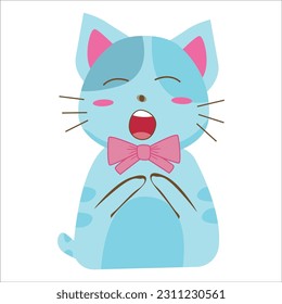 Vector illustration cat blue speak with a happy expression. Cute kitten in cartoon style. for postcard, banner, web, design, arts