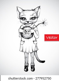 Vector illustration cat with bomb