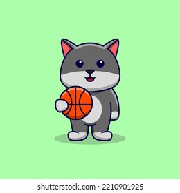 Vector illustration of a cat cartoon holding a basketball 