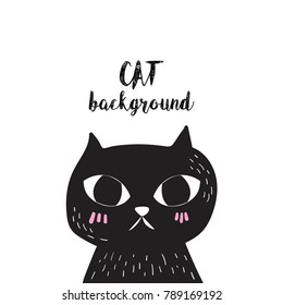 Vector illustration of Cat in cartoon style. Isolated cute animal on white background. Holiday printable card and poster.