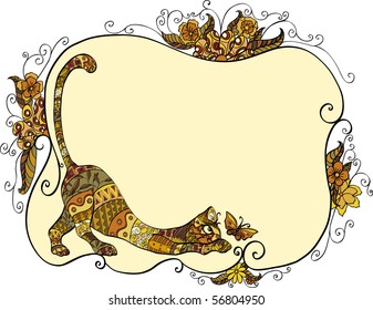 Vector illustration of a cat catching butterfly.No gradients.