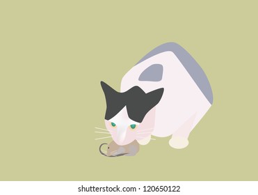 Vector illustration of cat catching a mouse