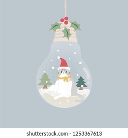 Vector illustration: a cat with christmas tree. Christmas is coming.