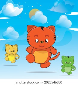 vector illustration of cat and clear sky
