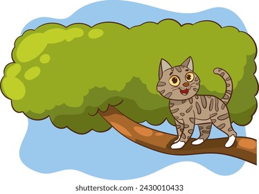 vector illustration of cat climbing a tree