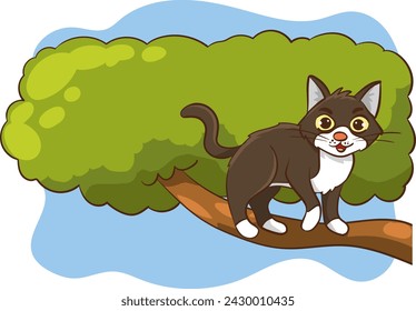 vector illustration of cat climbing a tree