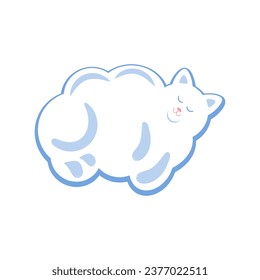 Ilustración vectorial de la nube de gatos. Una nube blanca en forma de gatito gentil. Ilustración infantil aislada en fondo blanco.