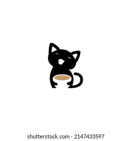 ilustración vectorial de un gato y una taza de café para un icono, símbolo o logotipo. logotipo de cafetería