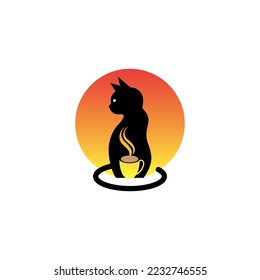 ilustración vectorial de un gato y una taza de café para un icono, símbolo o logotipo. logotipo de cafetería